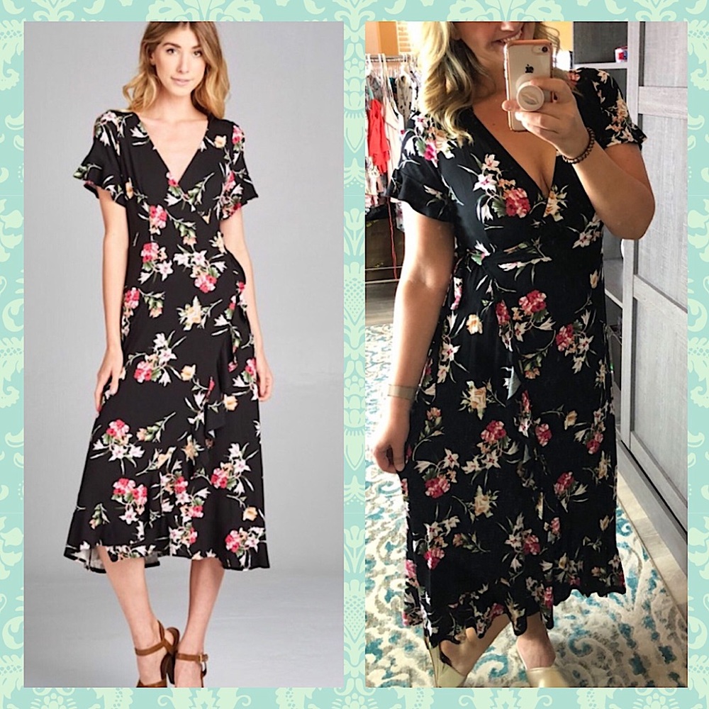 Black Floral Maxi Dress, NEW✔️